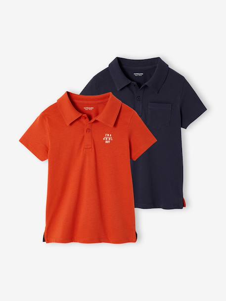 Set of 2 Plain, Short Sleeve Polo Shirts, for Boys aqua green+BLUE LIGHT SOLID WITH DESIGN+orange - vertbaudet enfant 