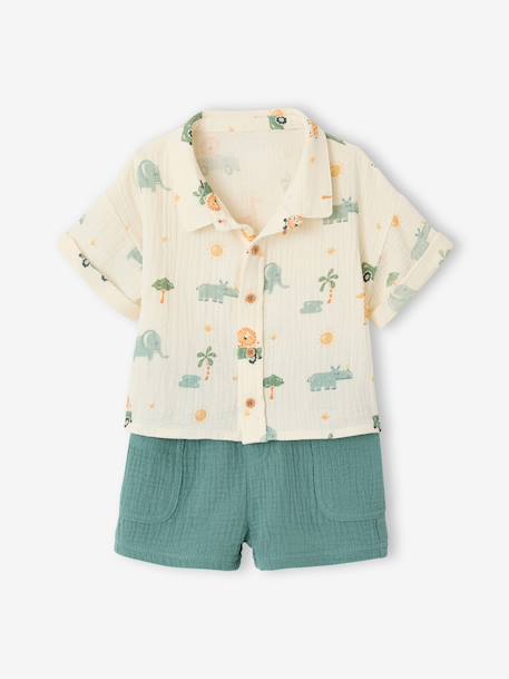 Ensemble chemise short bébé garçon vert émeraude - vertbaudet enfant 
