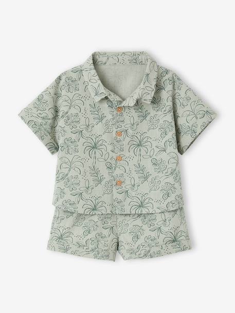 Baby boy shirt and short set sage green - vertbaudet enfant 