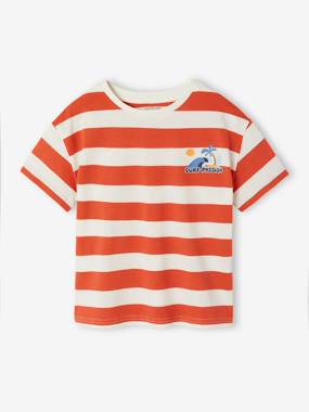 Boys-Boy's t-shirt with wide stripes and chest motif 