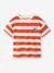 Boy's t-shirt with wide stripes and chest motif orange+striped green - vertbaudet enfant 