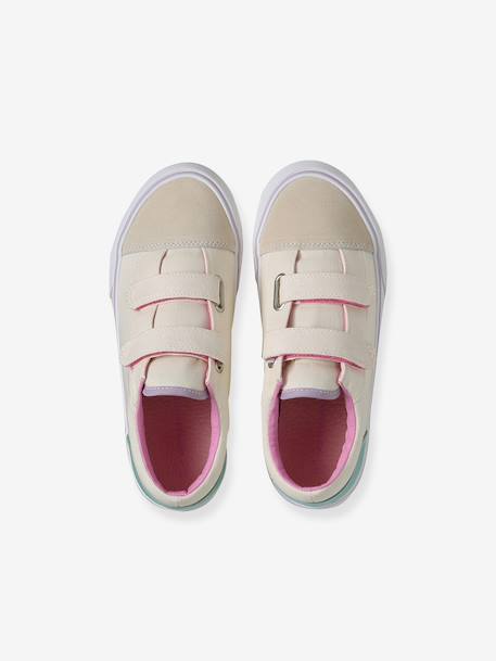 Girls' synthetic trainers with touch 'n' close fastening printed beige - vertbaudet enfant 