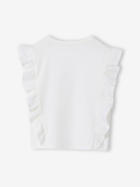 Short-sleeved frill t-shirt for girls ecru - vertbaudet enfant 