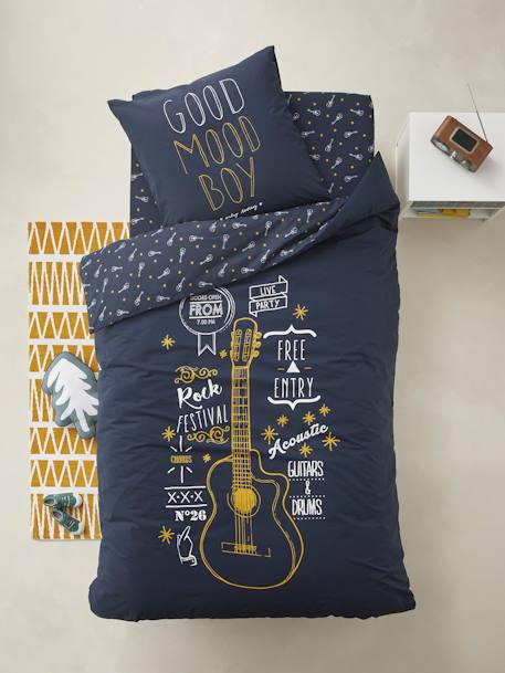 Children's Duvet Cover + Pillowcase Set, ROCK STAR Dark Blue - vertbaudet enfant 