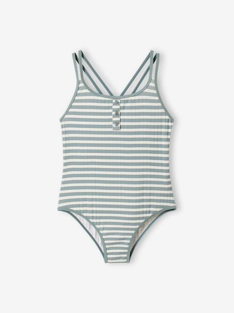 Maillot de bain 1 pièce rayures vert sauge - vertbaudet enfant 