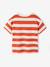 Boy's t-shirt with wide stripes and chest motif orange+striped green - vertbaudet enfant 