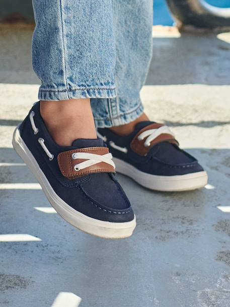 Boat Shoes with Hook-&-Loop Fasteners for Boys navy blue - vertbaudet enfant 
