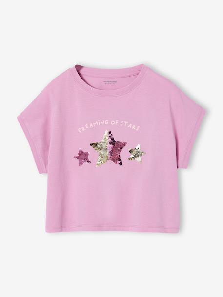 T-Shirt with Sequinned Motif, for Girls aqua green+ecru+lilac - vertbaudet enfant 