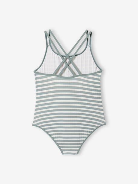 Striped one-piece swimsuit sage green - vertbaudet enfant 