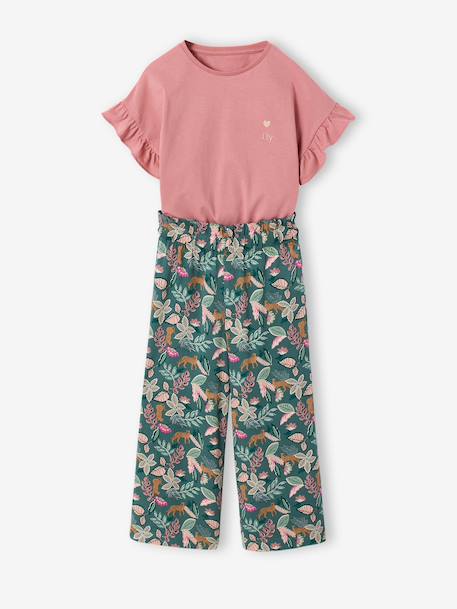 Girl's T-shirt and wide-leg trouser set blush+ecru - vertbaudet enfant 