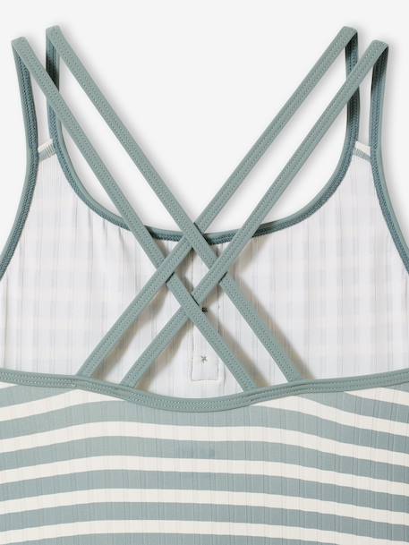Striped one-piece swimsuit sage green - vertbaudet enfant 