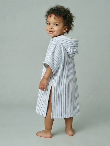 Baby Animals Bath Poncho, with Recycled Cotton printed white+striped blue - vertbaudet enfant 