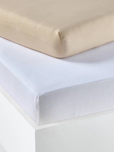 Lot de 2 draps-housses bébé en jersey extensible beige+blanc+GRIS+JAUNE CURRY+moutarde+ROSE PALE+VERT BLEUTE+vert sauge - vertbaudet enfant 