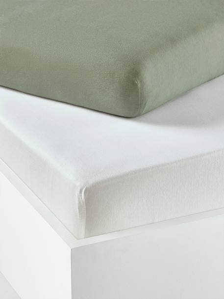 Baby Pack of 2 Fitted Sheets in Stretch Jersey Knit beige+Green+Grey+Light Pink+mustard+Mustard+sage green+white - vertbaudet enfant 