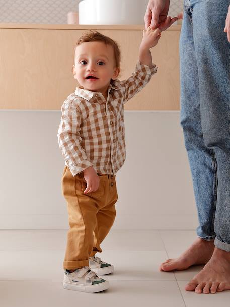 Fabric Trainers with Hook-&-Loop Straps khaki+navy blue+printed beige+set beige - vertbaudet enfant 