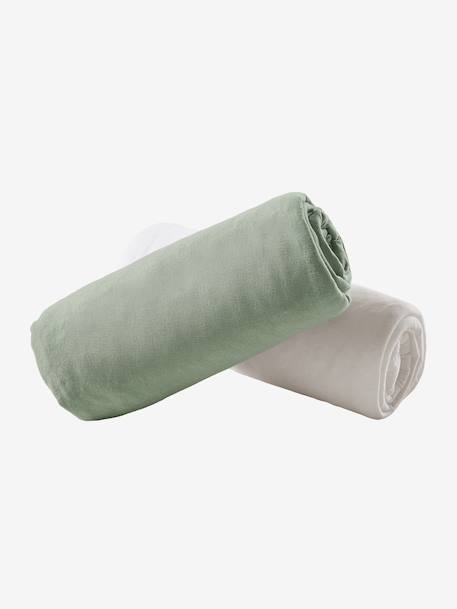 Baby Pack of 2 Fitted Sheets in Stretch Jersey Knit beige+Green+Grey+Light Pink+mustard+Mustard+sage green+white - vertbaudet enfant 