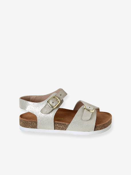 Leather buckle sandals gold+pale pink - vertbaudet enfant 