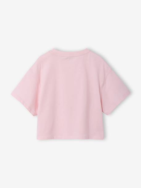 Cropped short-sleeved T-shirt for girls beige+ecru+rosy - vertbaudet enfant 