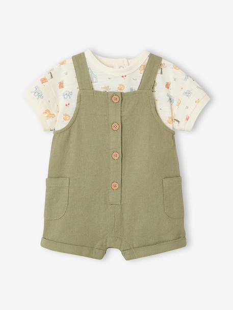 Boys' bodysuit and dungaree set khaki - vertbaudet enfant 