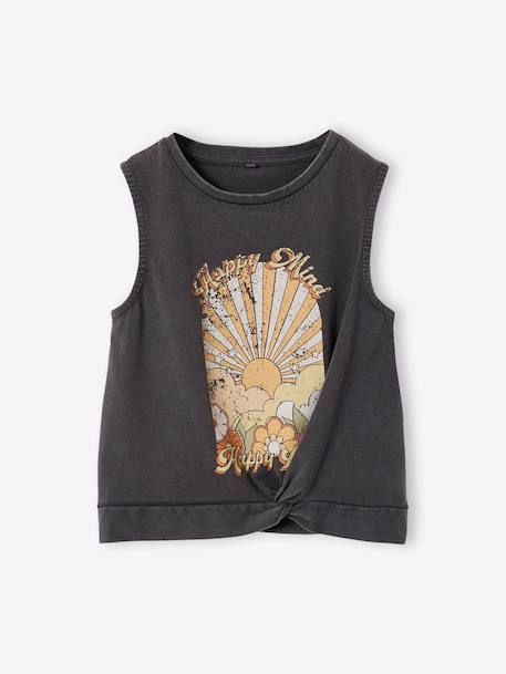 Printed T-Shirt for Girls anthracite+ecru - vertbaudet enfant 