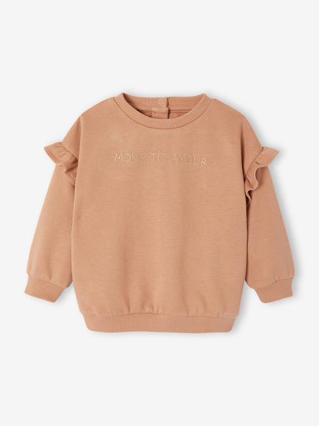 Customisable baby girl's sweatshirt pecan nut+vanilla - vertbaudet enfant 