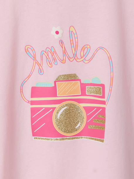 Cropped short-sleeved T-shirt for girls beige+ecru+rosy - vertbaudet enfant 