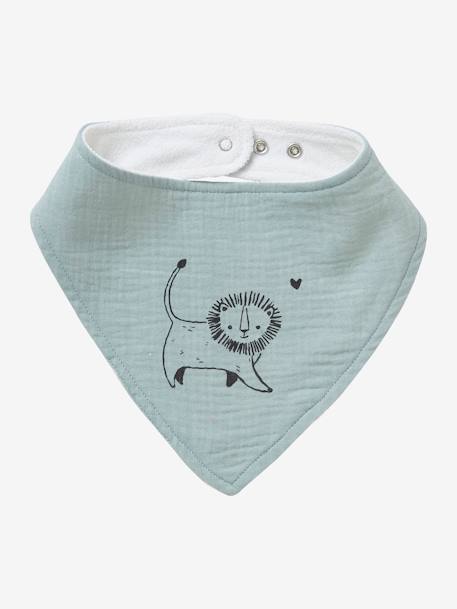 Lot 3 bavoirs bandanas en gaze de coton beige imprimé+BLANC+bleu grisé+cappuccino+écru+lot renard+lot vert panda+rose pâle+vert sauge - vertbaudet enfant 
