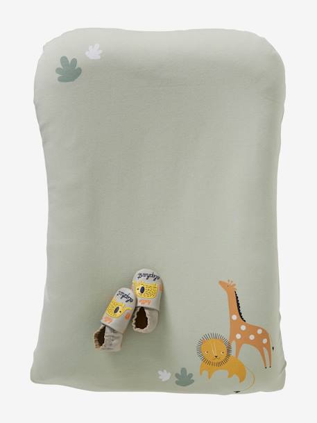 Housse matelas à langer en coton IVOIRE IMPRIME+vert tanzanie - vertbaudet enfant 