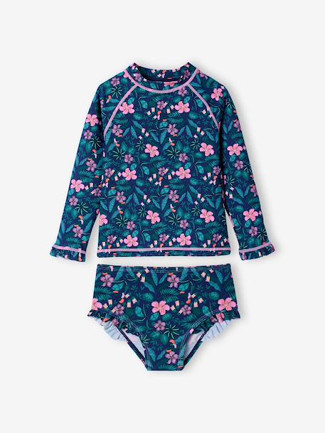 Girl's UV Protection one-piece swimsuit navy blue - vertbaudet enfant 