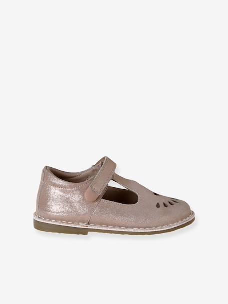 Leather Shoes for Girls, Designed for Autonomy gold+printed beige+rosy - vertbaudet enfant 