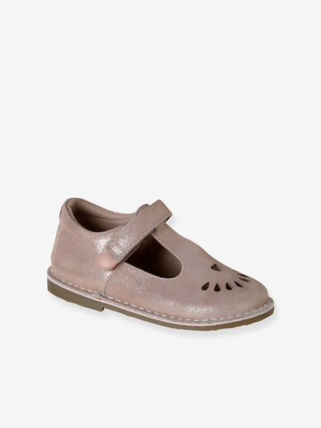 Leather Shoes for Girls, Designed for Autonomy gold+printed beige+rosy - vertbaudet enfant 