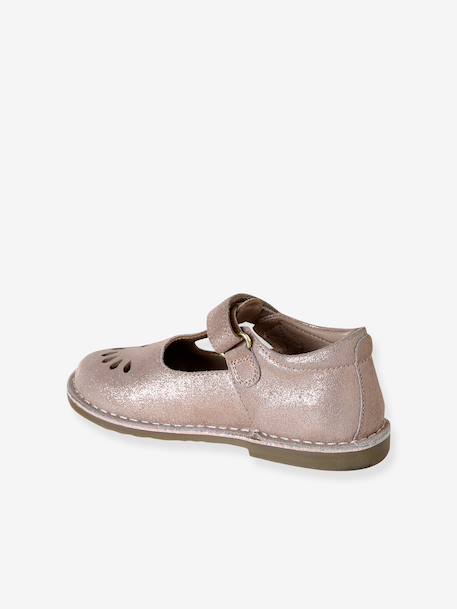 Leather Shoes for Girls, Designed for Autonomy gold+printed beige+rosy - vertbaudet enfant 