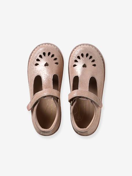 Leather Shoes for Girls, Designed for Autonomy gold+printed beige+rosy - vertbaudet enfant 