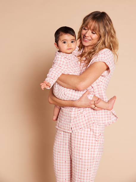 Gingham cotton muslin two-piece pyjamas rosy - vertbaudet enfant 