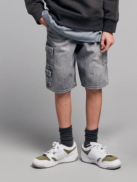 Bermuda skateur denim bleached+denim gris - vertbaudet enfant 