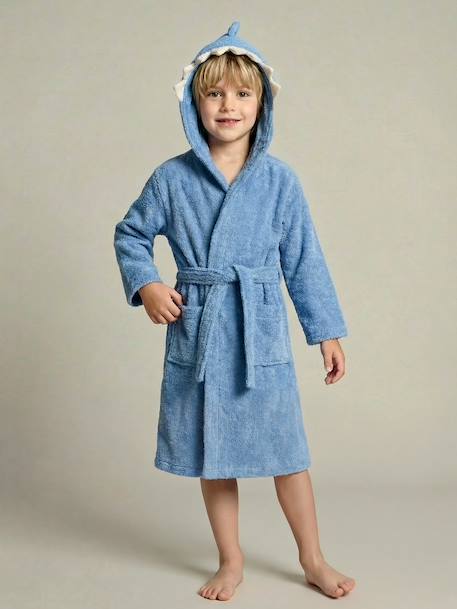 Peignoir enfant REQUIN personnalisable, avec coton recyclé bleu - vertbaudet enfant 