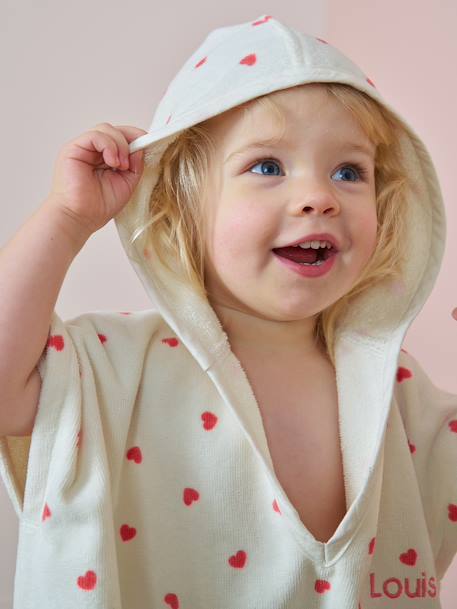 Customisable recycled cotton baby poncho MY HEART printed pink - vertbaudet enfant 
