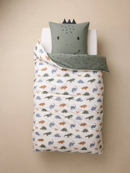Parure housse de couette et taie d'oreiller blanc imprimé - vertbaudet enfant 