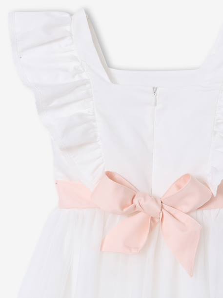 Ruffled Occasion Wear Dress in Cotton Gauze & Tulle, for Girls ecru+pale pink+sage green+white - vertbaudet enfant 