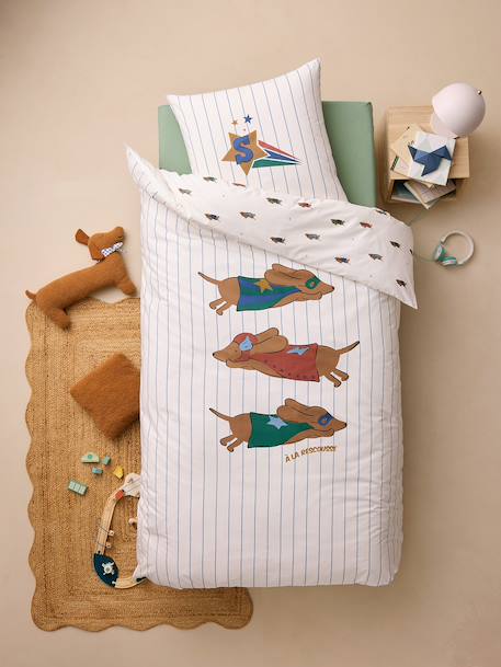Parure housse de couette et taie d'oreiller rayé bleu - vertbaudet enfant 