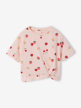 Fille-T-shirt, sous-pull-T-shirt-T-shirt manches courtes tropical à nœud 