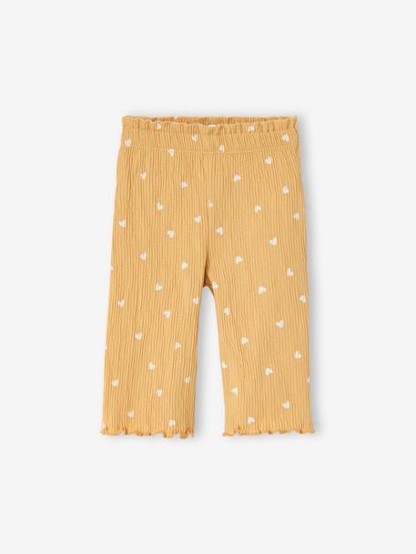 Girl's wide-leg jersey trousers mustard+striped pink - vertbaudet enfant 