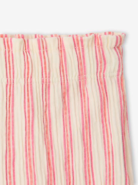 Girl's wide-leg jersey trousers mustard+striped pink - vertbaudet enfant 