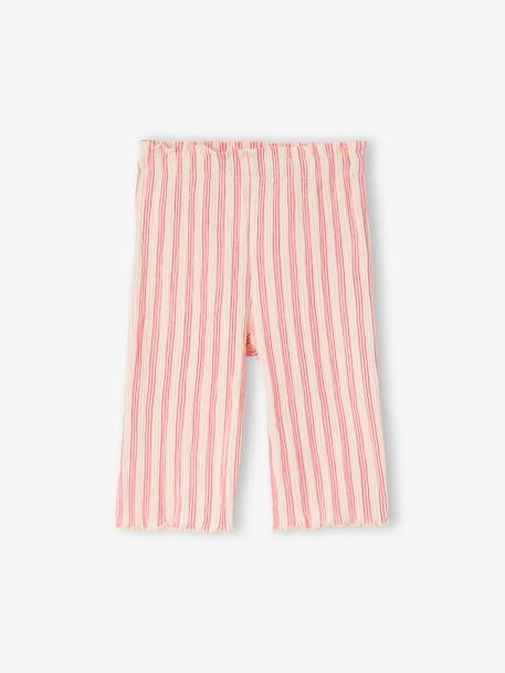 Girl's wide-leg jersey trousers mustard+striped pink - vertbaudet enfant 