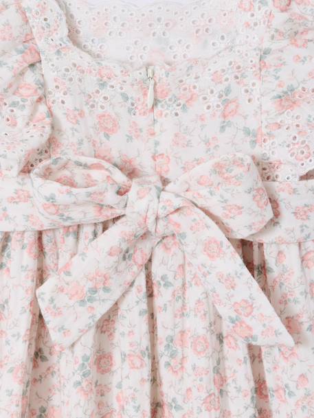 Cotton Gauze Occasion Wear Dress with Broderie Anglaise Sleeves, for Girls pale pink+sage green - vertbaudet enfant 