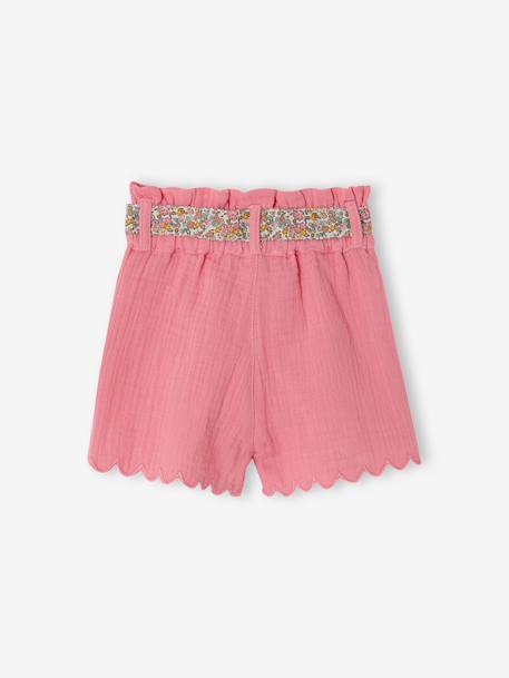 Cotton Gauze Shorts with Floral Belt for Babies apricot+ecru+sweet pink - vertbaudet enfant 