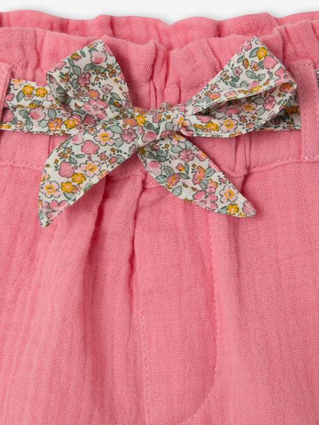 Cotton Gauze Shorts with Floral Belt for Babies apricot+ecru+sweet pink - vertbaudet enfant 