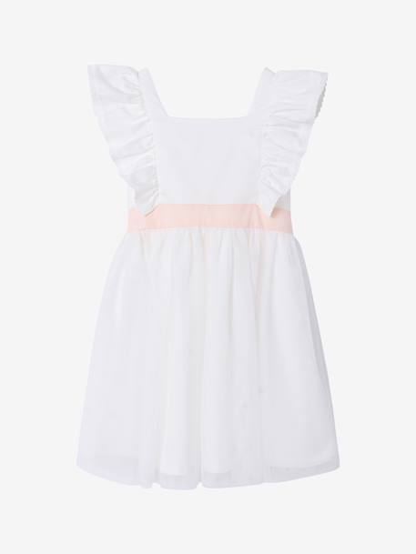 Ruffled Occasion Wear Dress in Cotton Gauze & Tulle, for Girls ecru+pale pink+sage green+white - vertbaudet enfant 