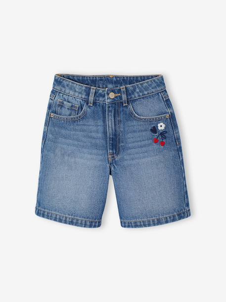 Embroidered floral denim shorts light blue+medium blue - vertbaudet enfant 