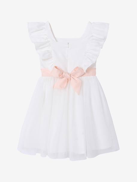 Ruffled Occasion Wear Dress in Cotton Gauze & Tulle, for Girls ecru+pale pink+sage green+white - vertbaudet enfant 